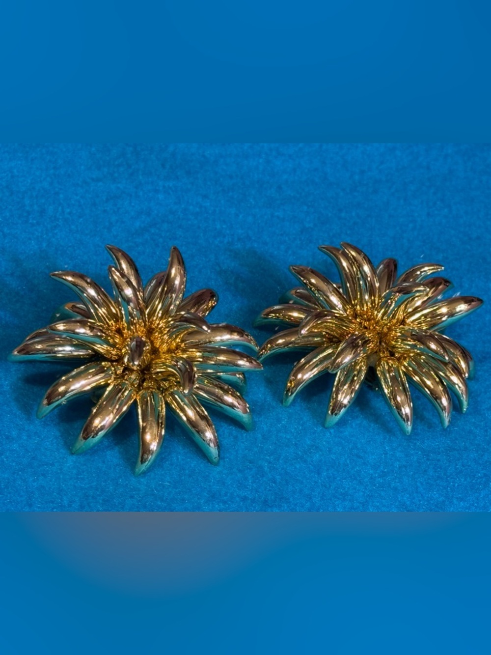 Vintage Extra Large Statement Gold Floral Clip-On Earrings